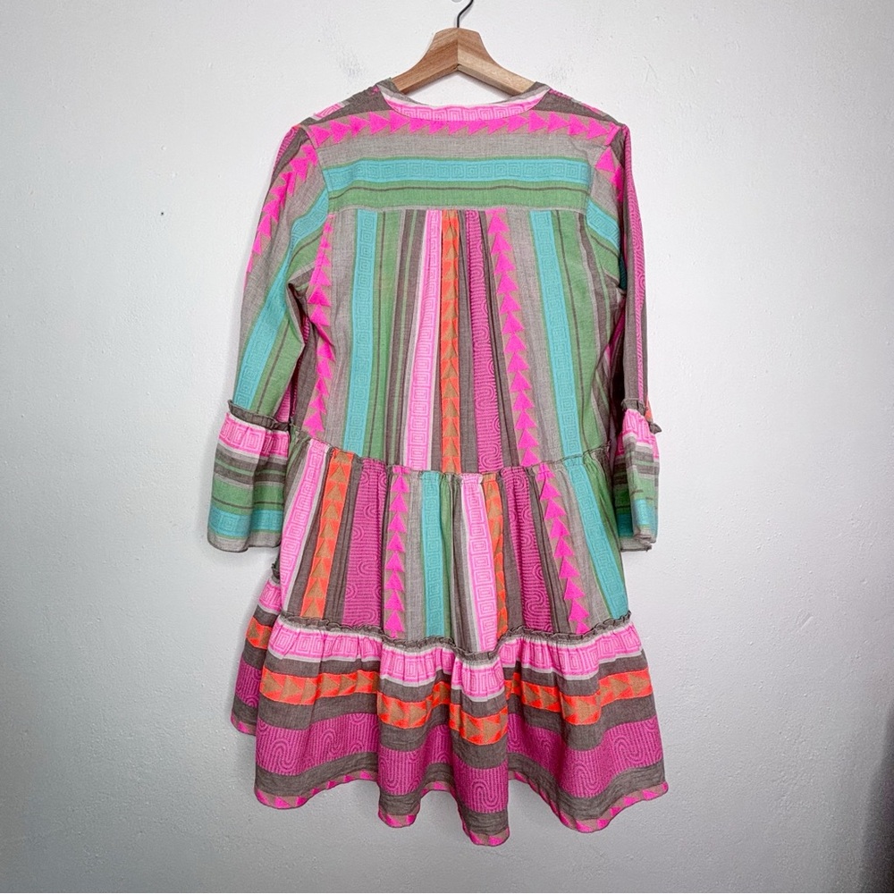 Elan Boho Geometric Tiered Bell Sleeve Mini Dress Size M NWOT - Picture 2 of 10